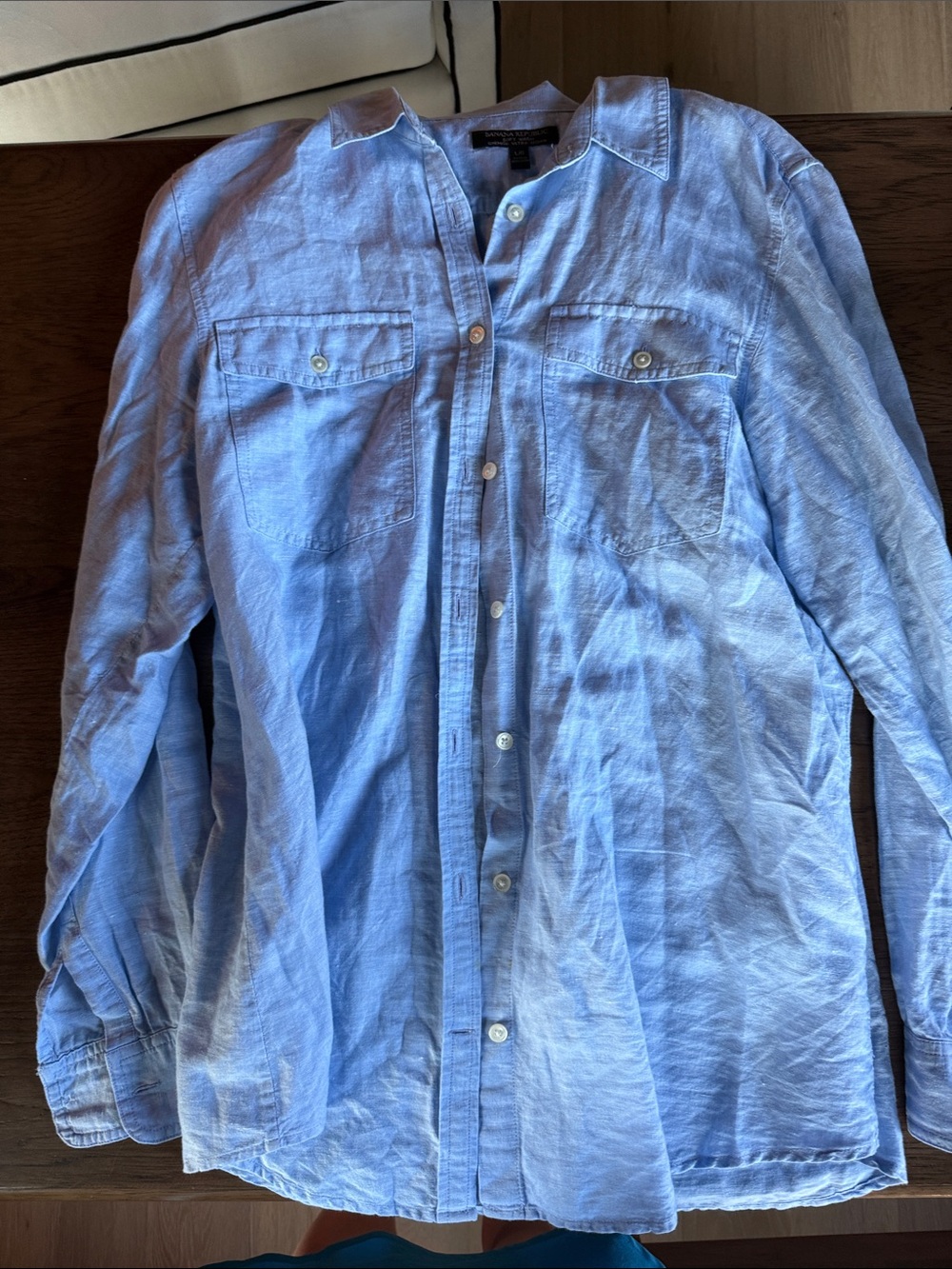 Banana Republic Light Blue Women's Button-Down Linen Shirt